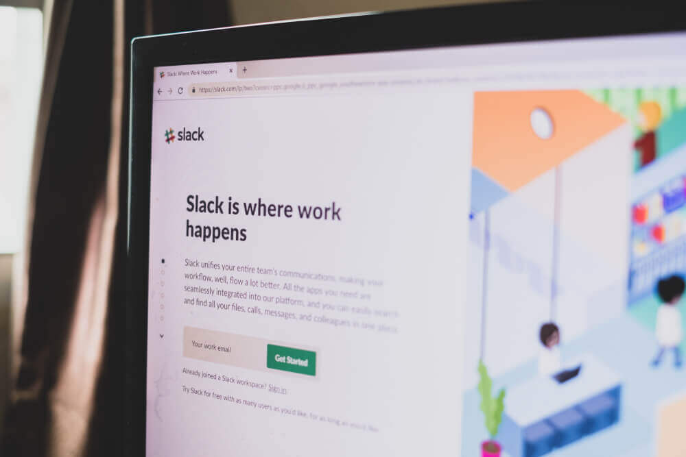 Computer screen with Slack website open