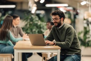 Man working on business at coworking space