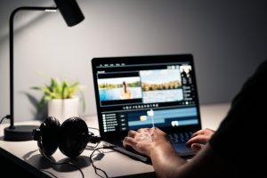 Film production team working in LA office
