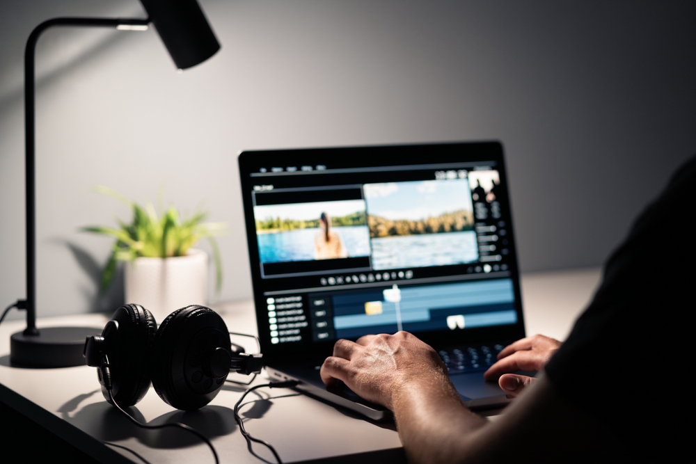 Film production team working in LA office