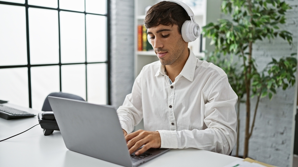Man working productively in workspace