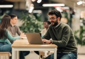 Man working on business at coworking space