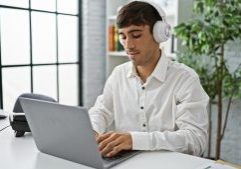 Man working productively in workspace