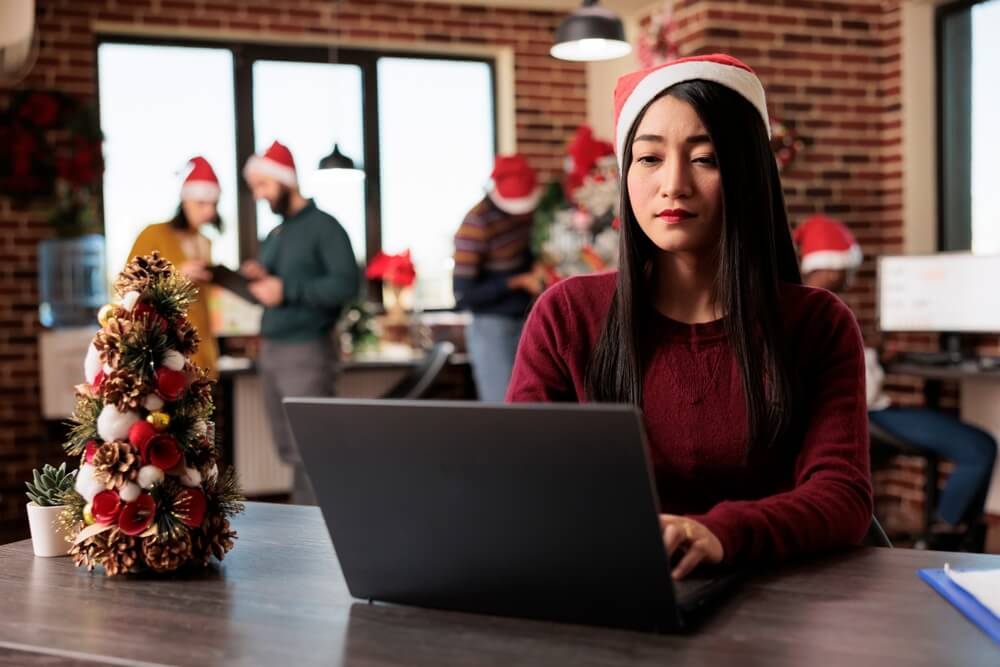 woman working christmas