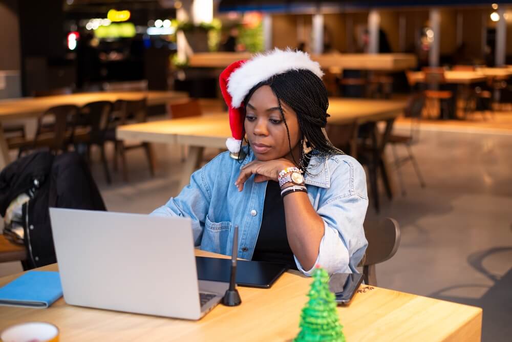 woman working christmas